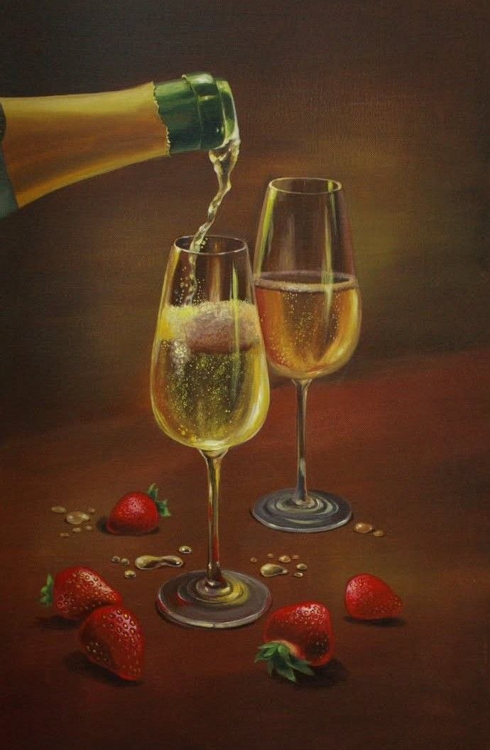 Golden Toast, original acrylic on canvas painting, 40 x 60 cm, created in Valencia, Spain.