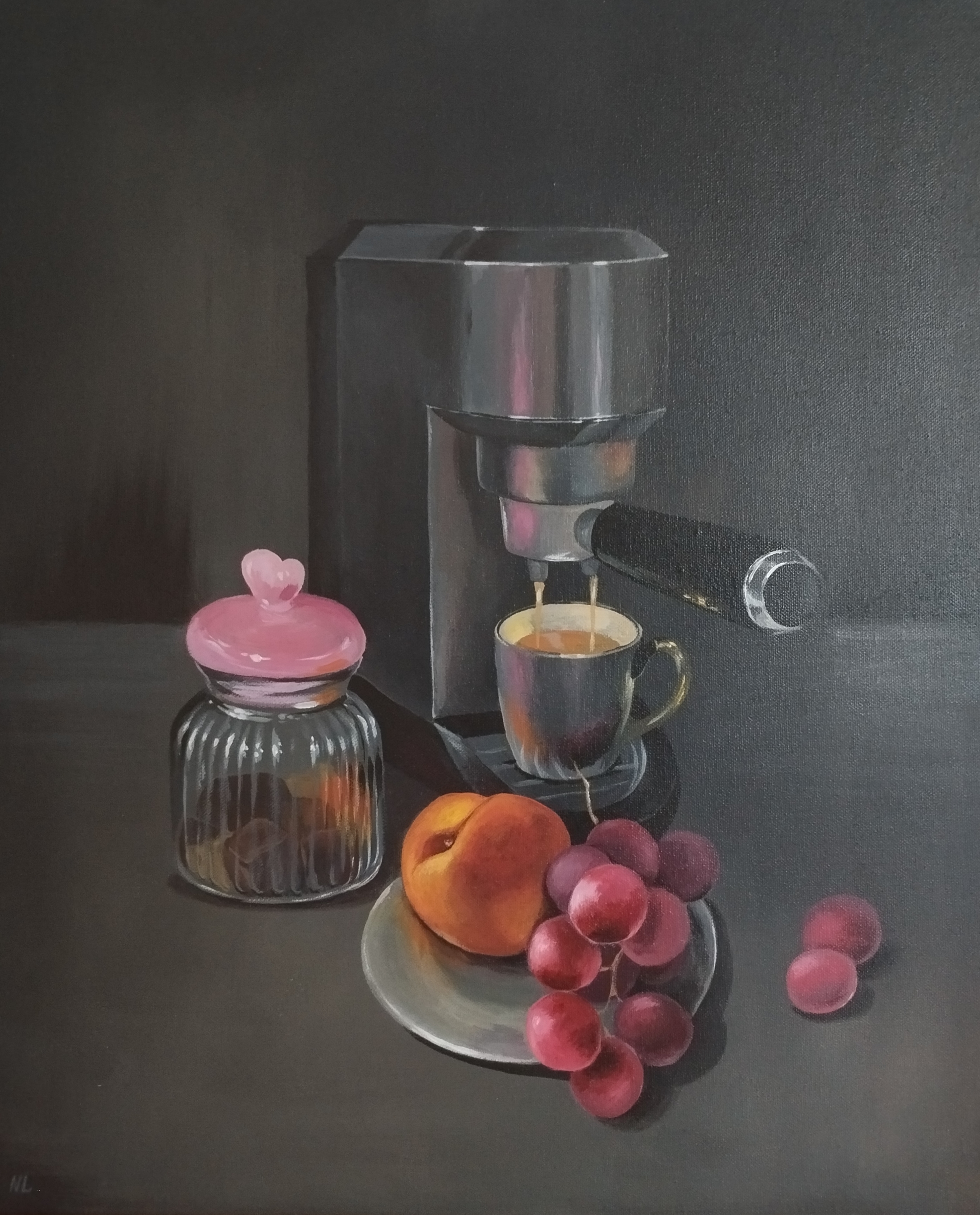 Café nocturno, pintura original óleo sobre lienzo de 50 x 60 cm, creada en Valencia, Spain.