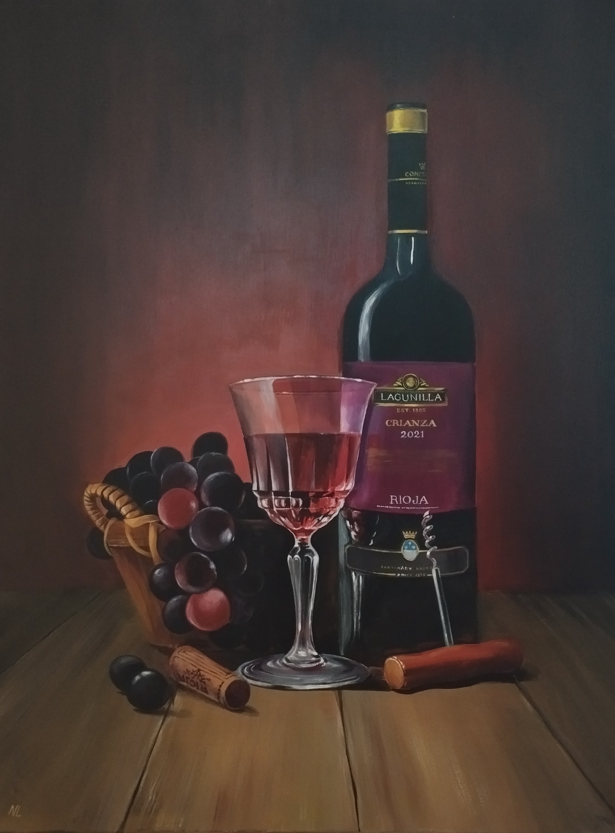 Copa de Rioja, pintura original óleo sobre lienzo de 60 x 80 cm, creada en Valencia, Spain.