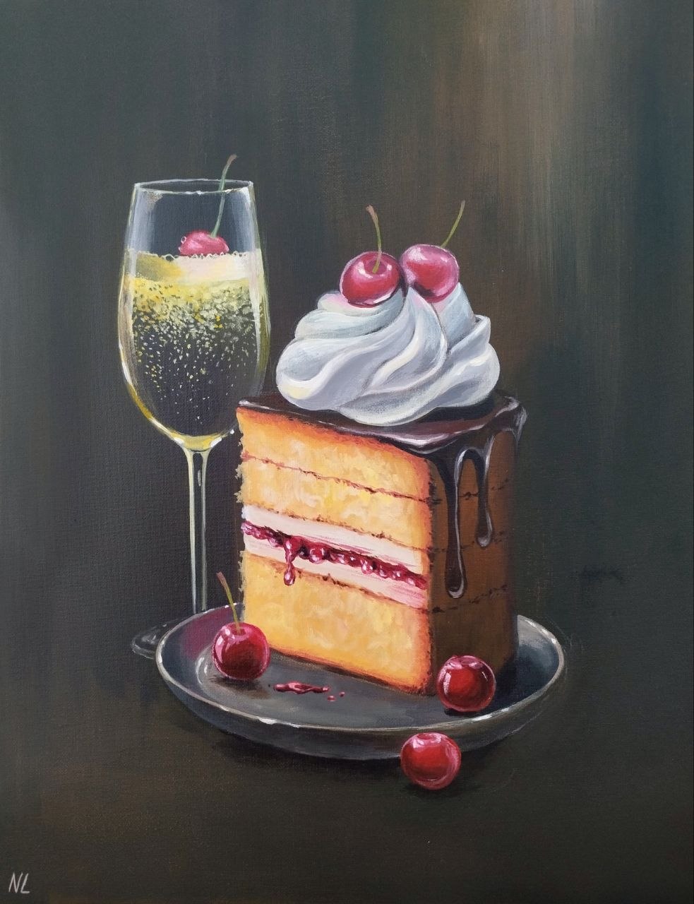 Dulce Celebración, pintura original óleo sobre lienzo de 40 x 50 cm, creada en Valencia, Spain.