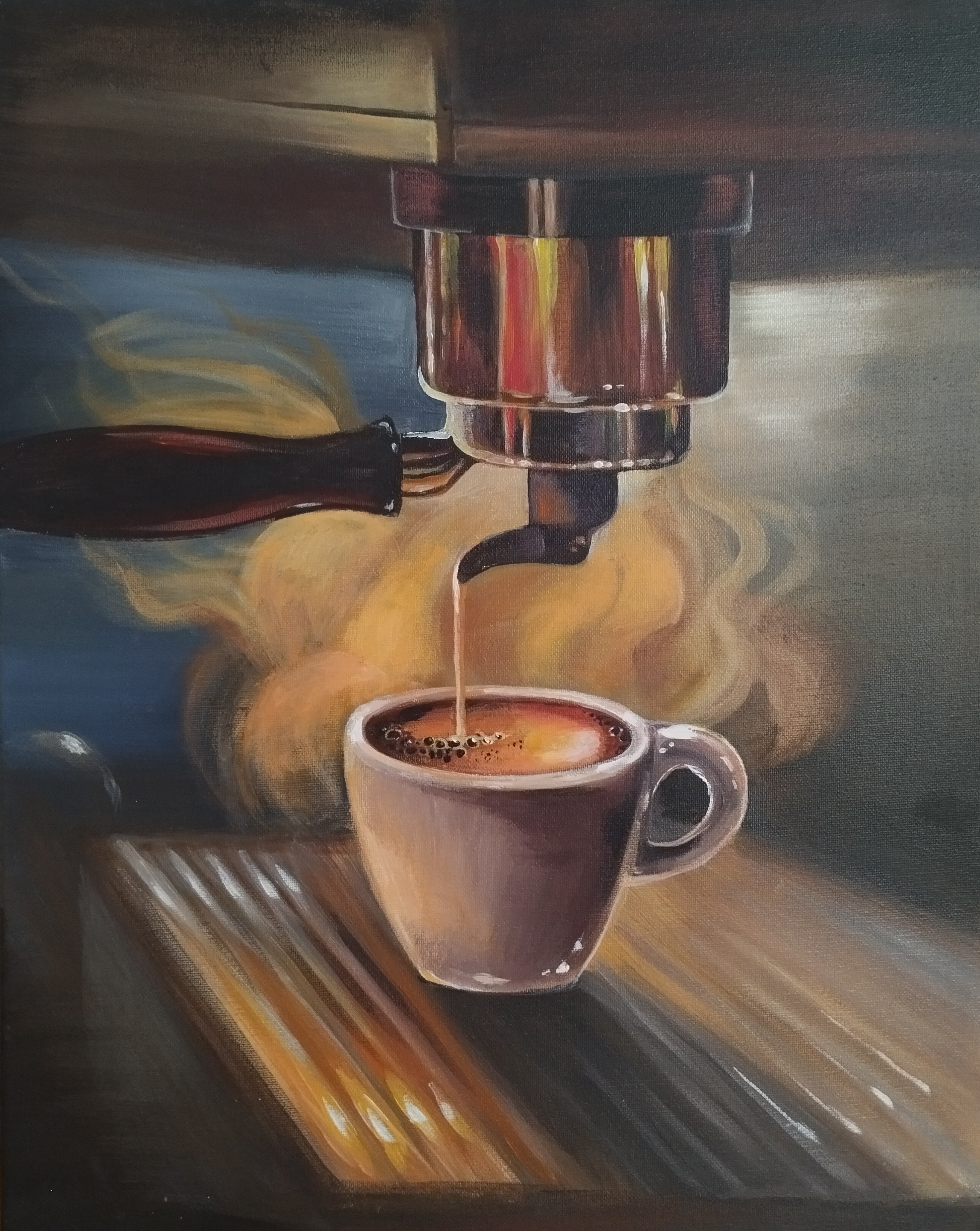 Momento de Café, pintura original óleo sobre lienzo de 40 x 50 cm, creada en Valencia, Spain.