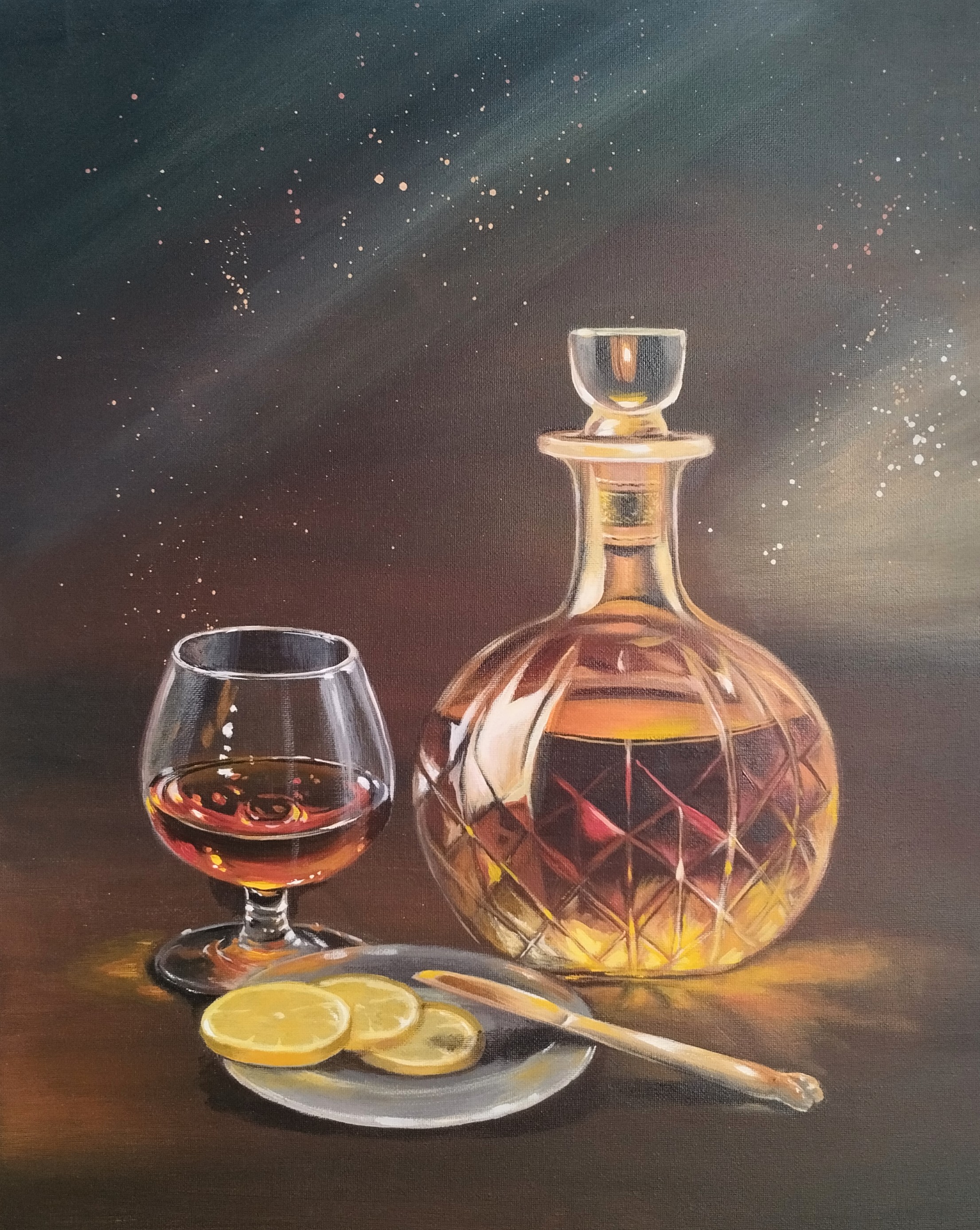 Noche ámbar, pintura original acrílico sobre lienzo de 40 x 50 cm, creada en Valencia, Spain.