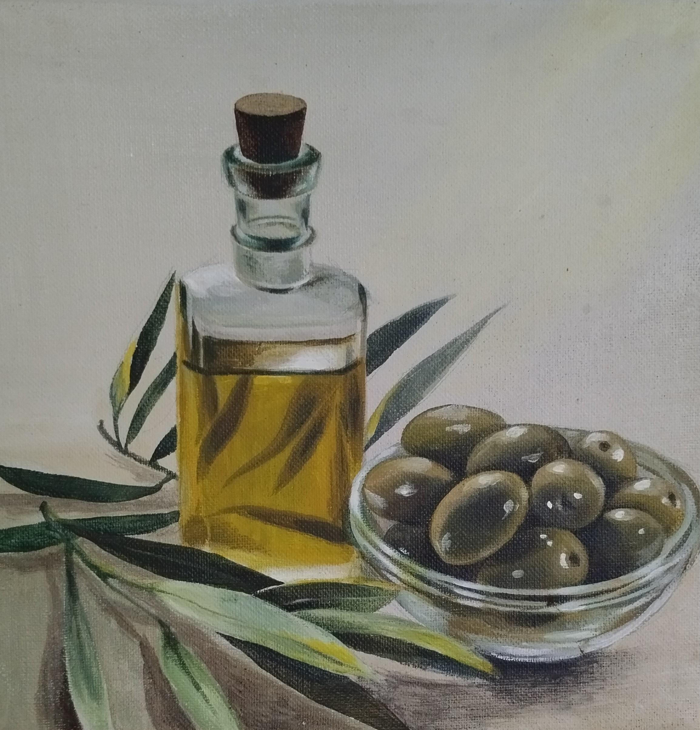 Oro de Oliva, pintura original óleo sobre lienzo de 25 x 25 cm, creada en Valencia, Spain.