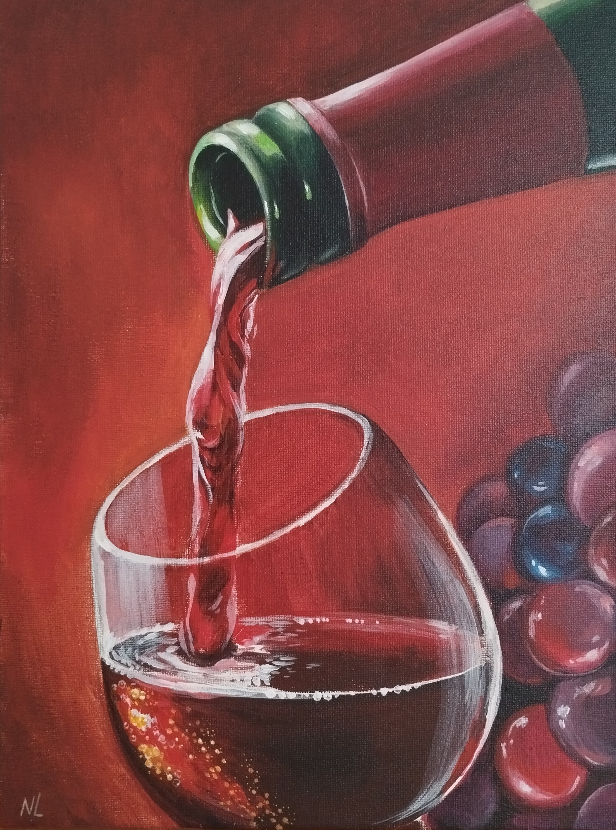 Rojo en la Copa, pintura original óleo sobre lienzo de 30 x 40 cm, creada en Valencia, Spain.