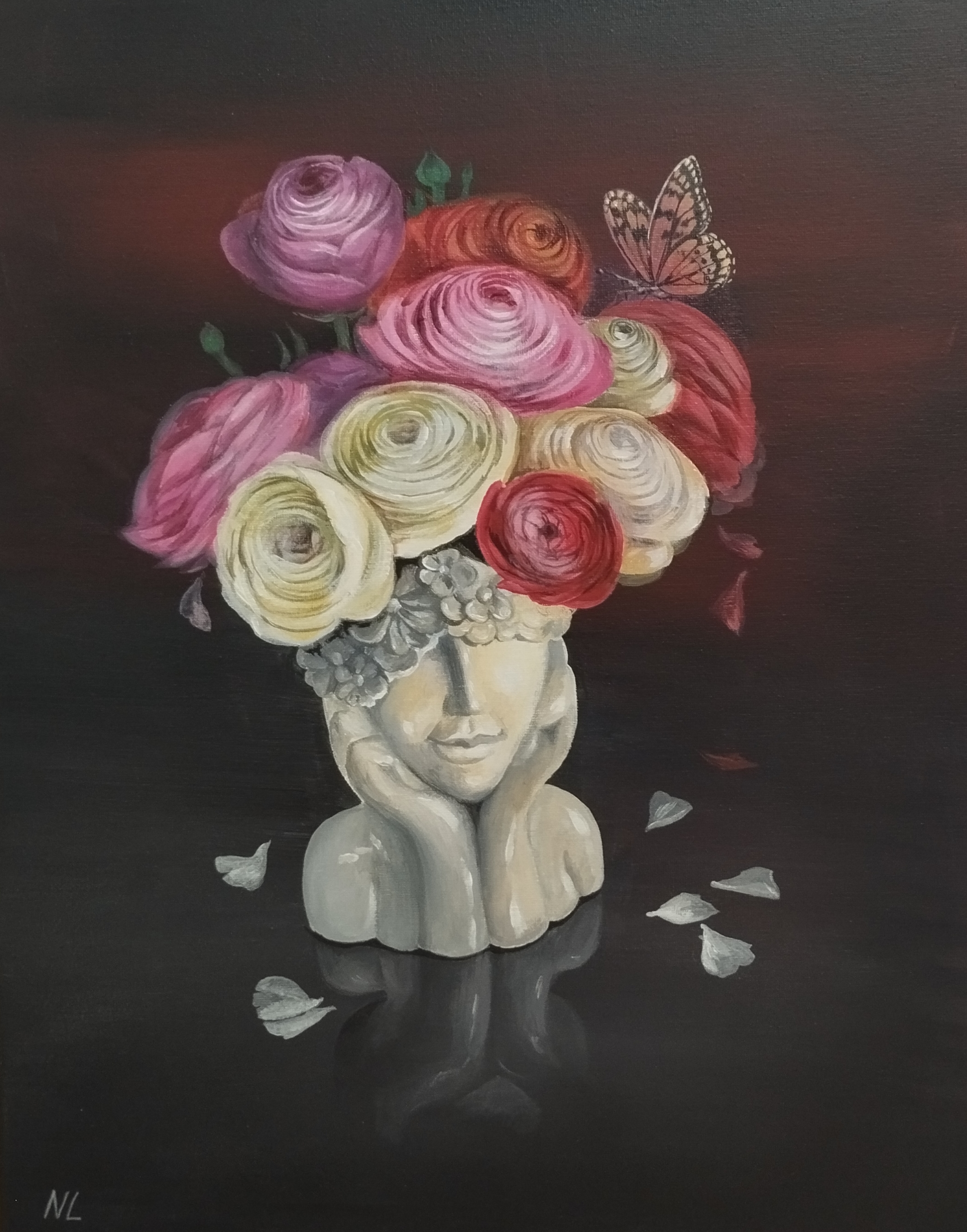 Sueño Floral, pintura original óleo sobre lienzo de 40 x 50 cm, creada en Valencia, Spain.