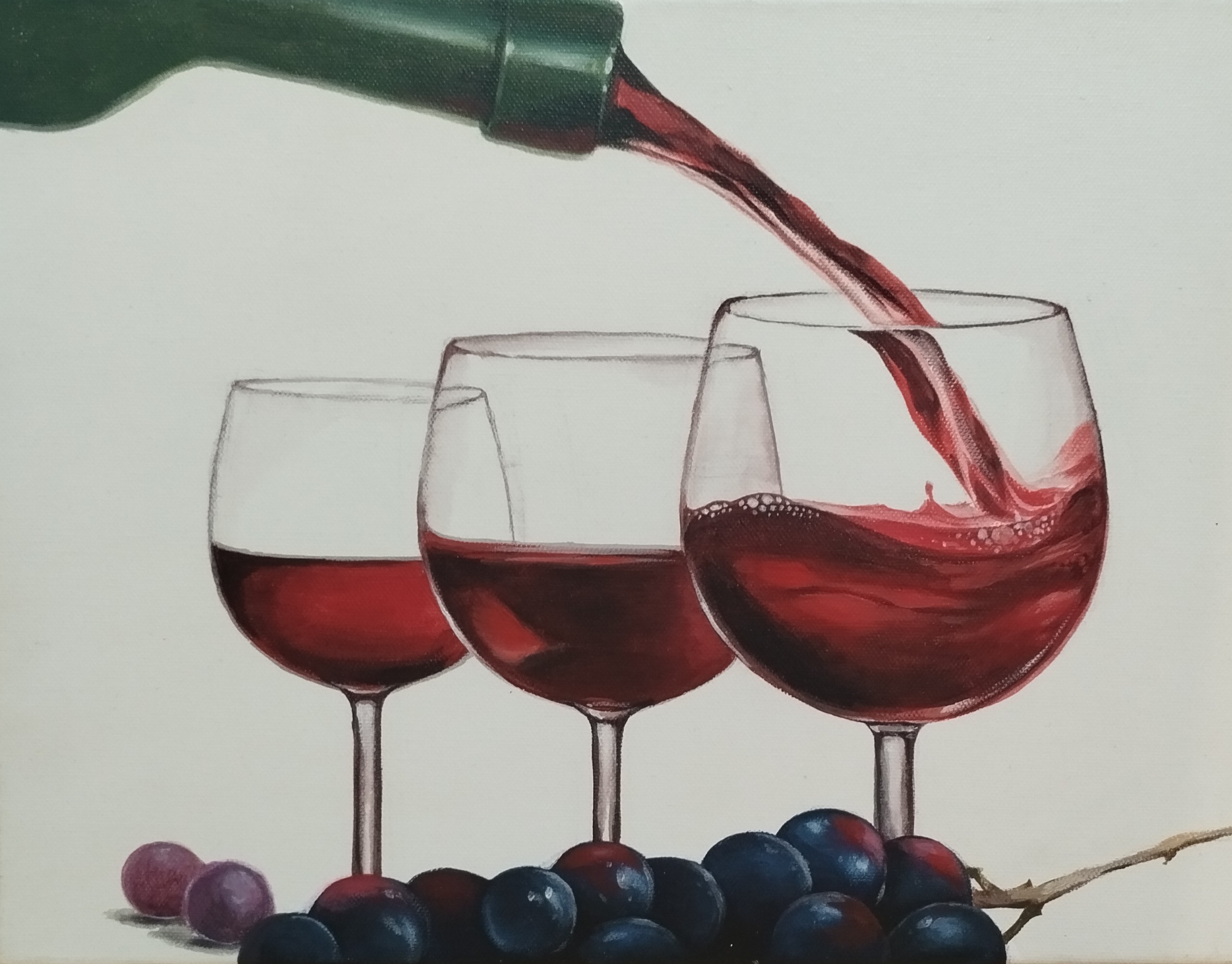 Tres Copas, pintura original óleo sobre lienzo de 30 x 40 cm, creada en Valencia, Spain.