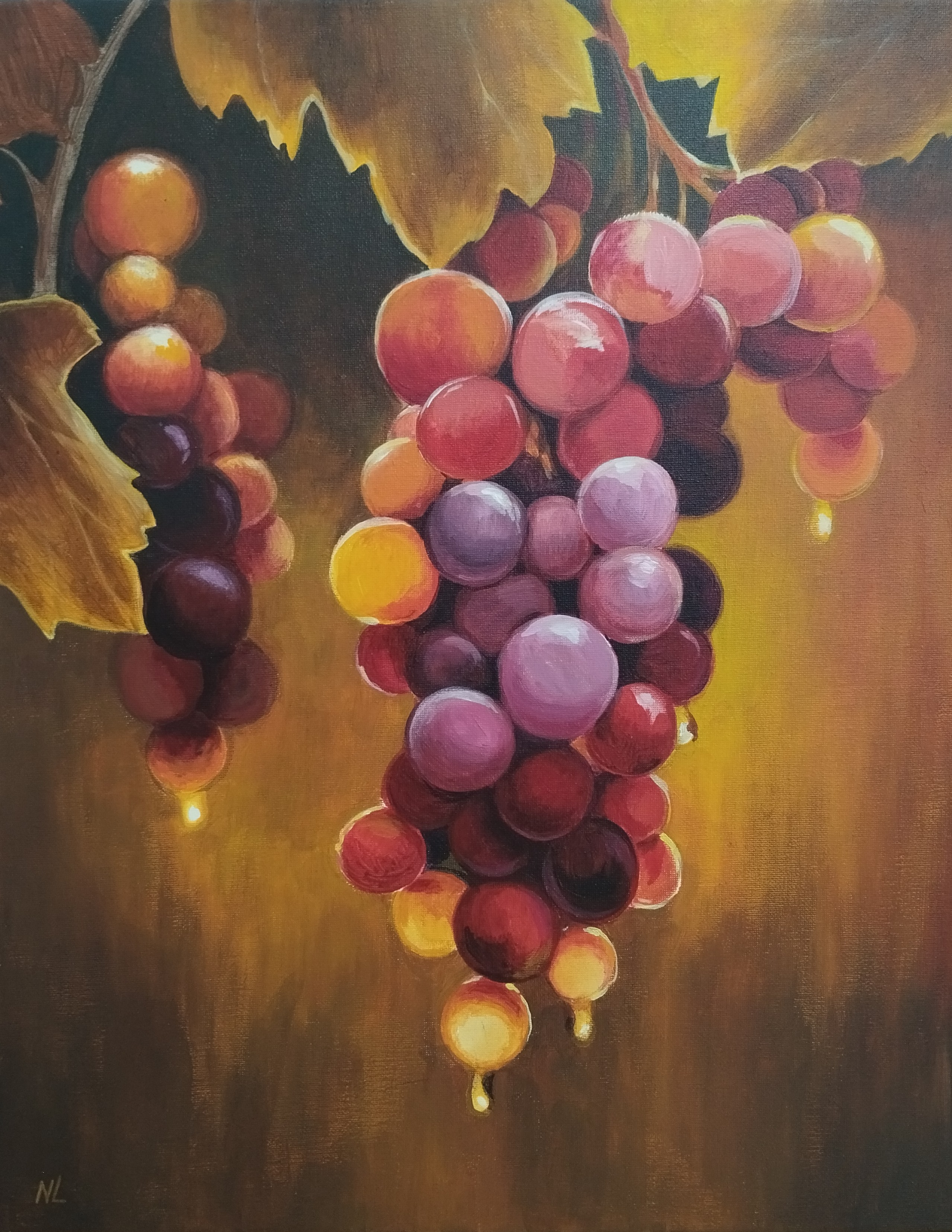 Uvas al Sol, pintura original óleo sobre lienzo de 40 x 50 cm, creada en Valencia, Spain.
